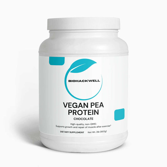 Vegan pea protein powder with chocolate flavor