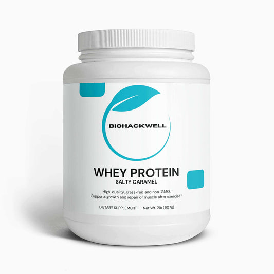 Whey protein with salty caramel flavor